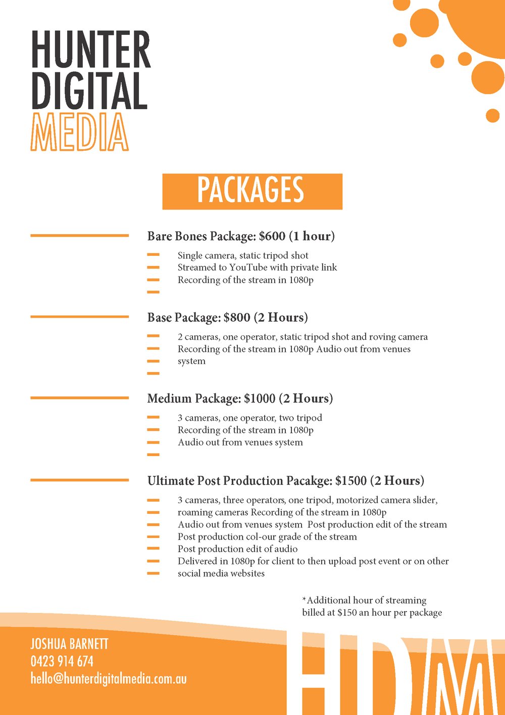 Hunter Digital Media school live streaming packages page two