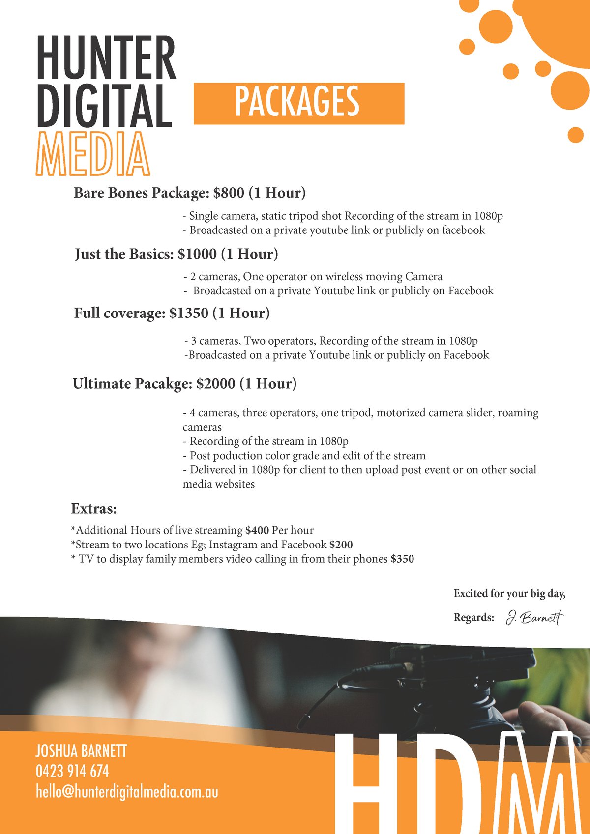 Wedding live streaming pricing page 2